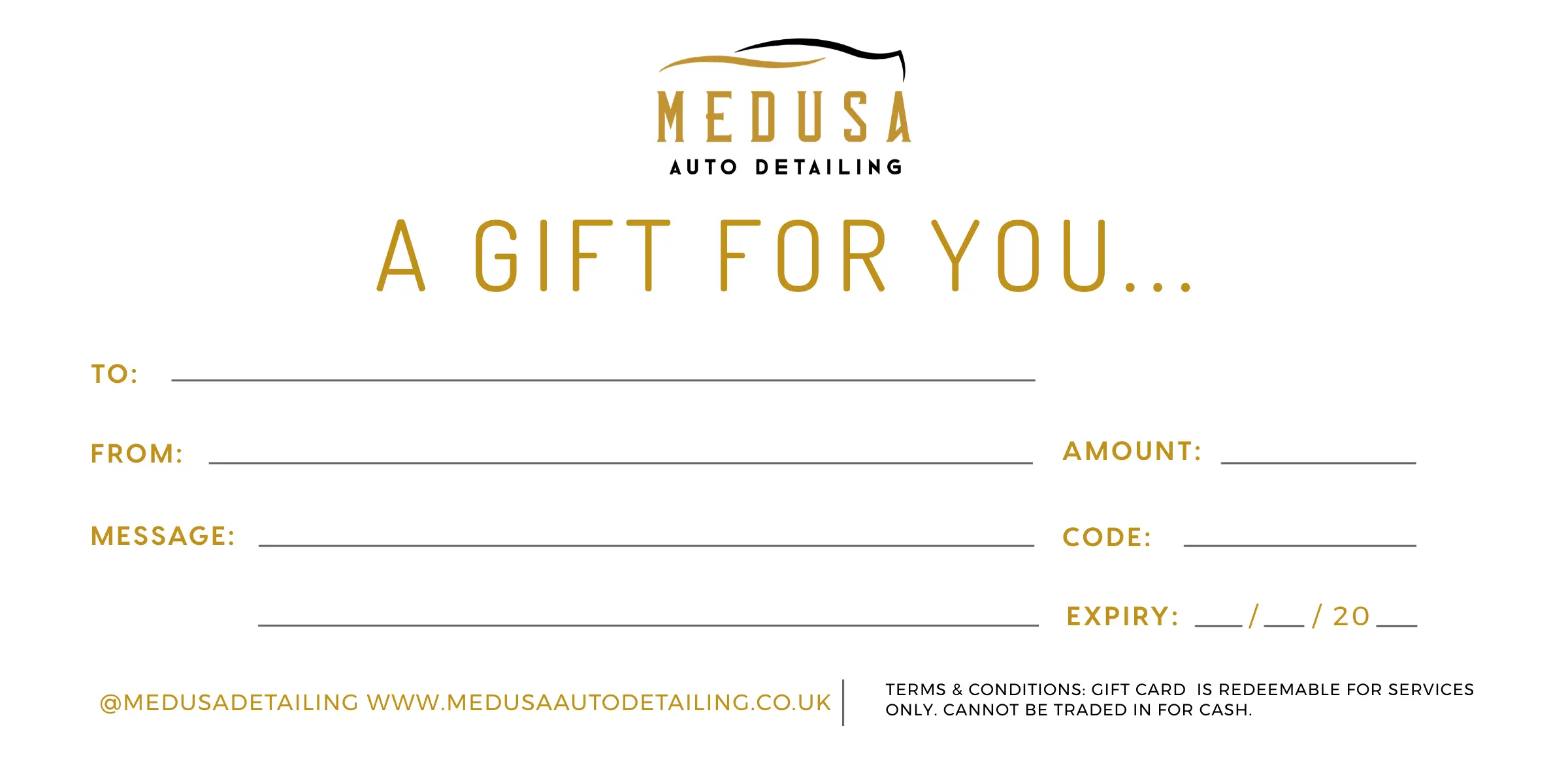 Medusa Auto Detailing gift card, second design